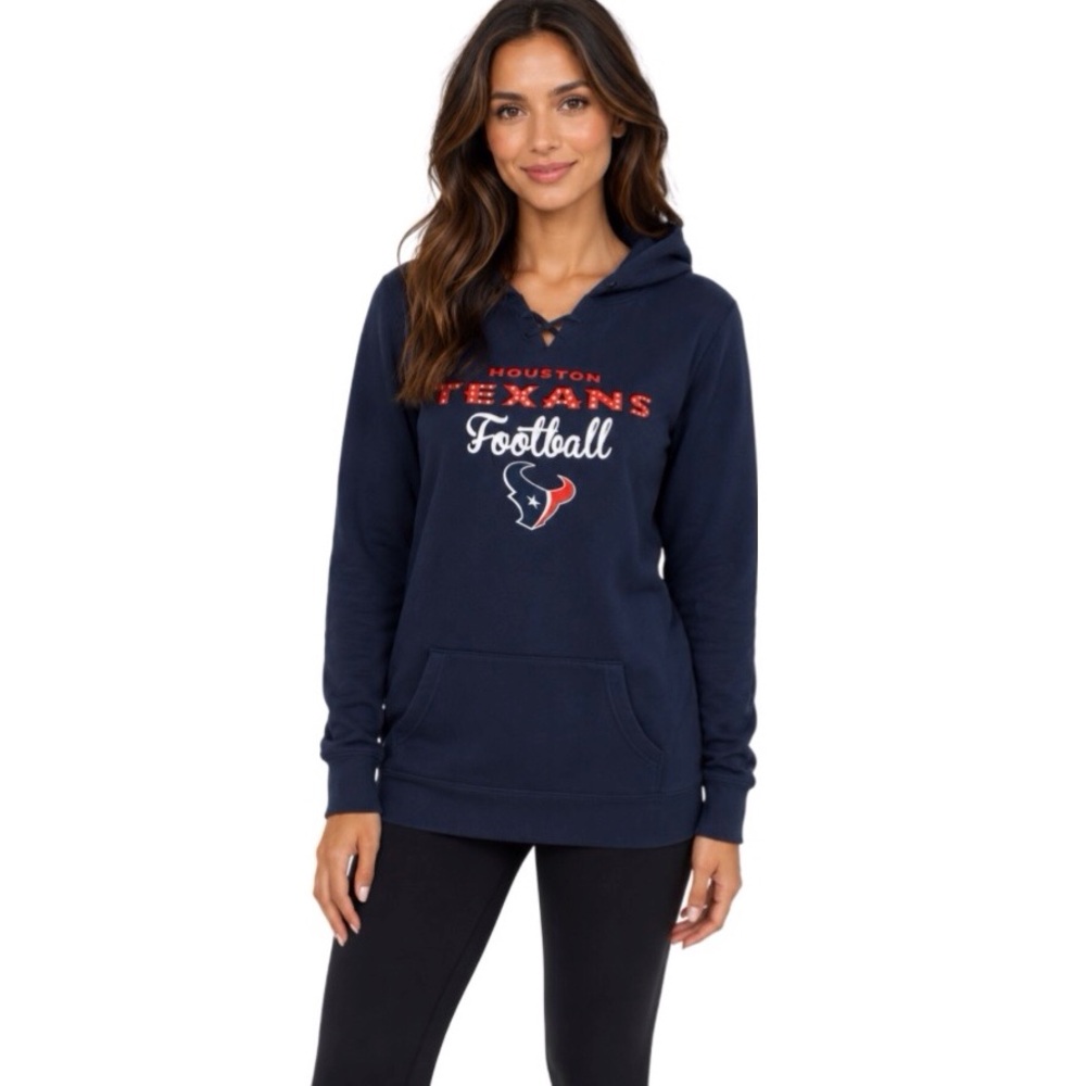 Houston Texans Womens Hoodie Size Small Blue Sweatshirt Silver Sparkle Logo New